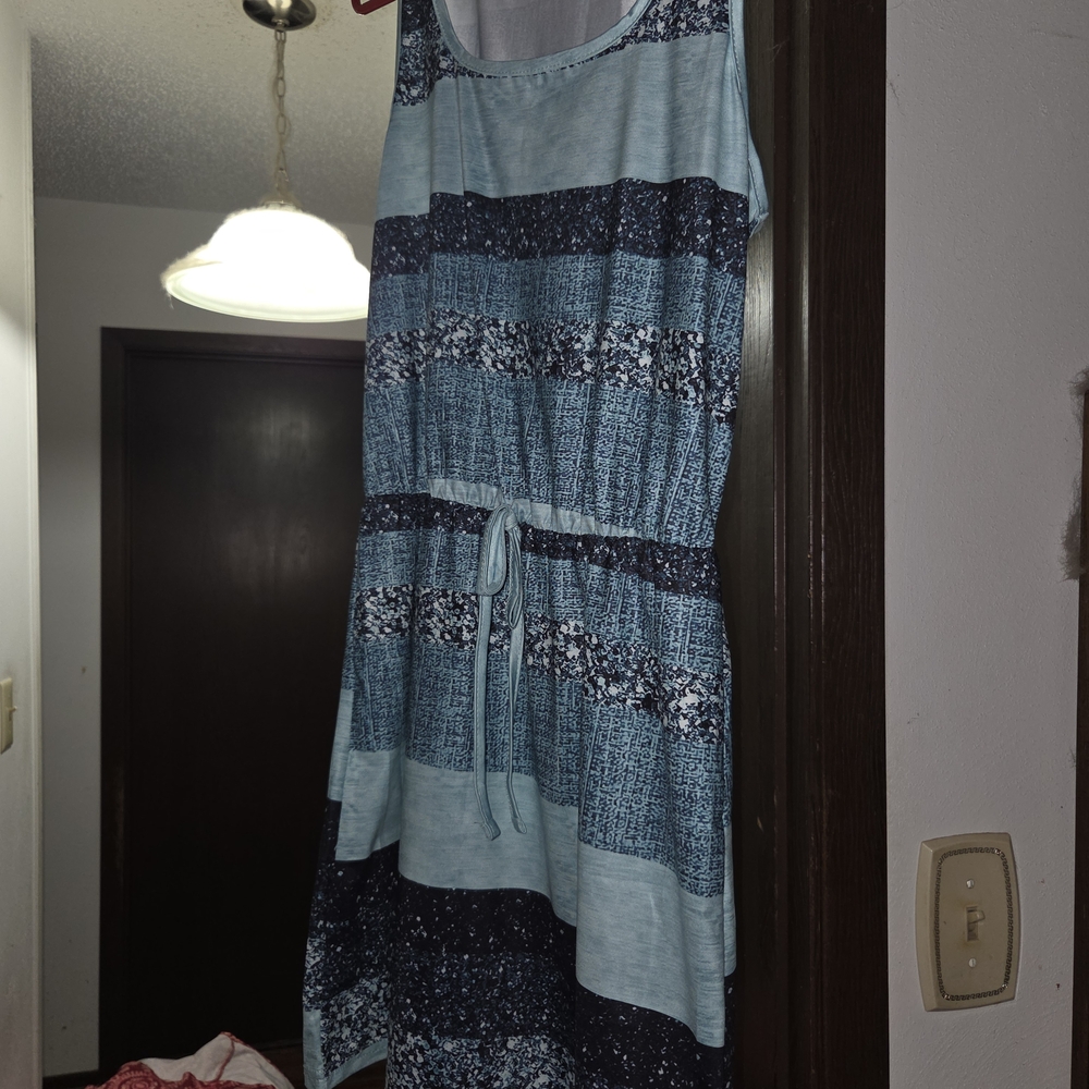Blue Striped Sleeveless Drawstring Women’s Dress